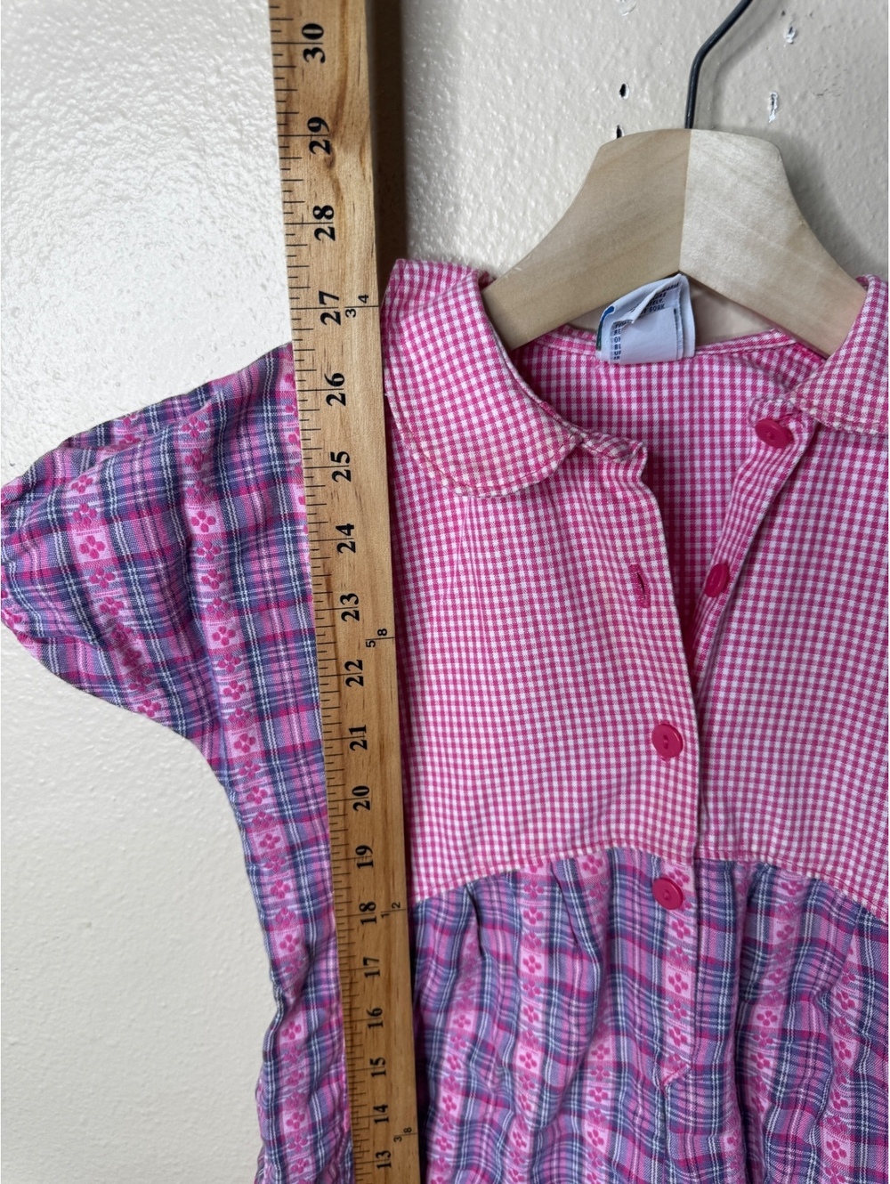 Vintage OshKosh Girls 24 Months Pink Plaid Cotton Romper One Piece USA Made - Picture 5 of 8